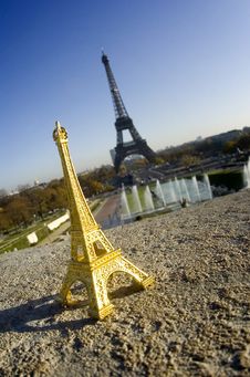 Eiffel Tower Miniature In Front Of Real Tower Stock Photography Eiffel Tower Miniature In Front Of Real Tower Stock Photography