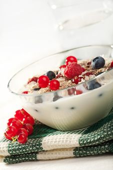 Yogurt With Cereal And Wild Berries Stock Images