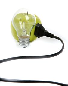 Electrical Apple With Electrical Cord Stock Photos