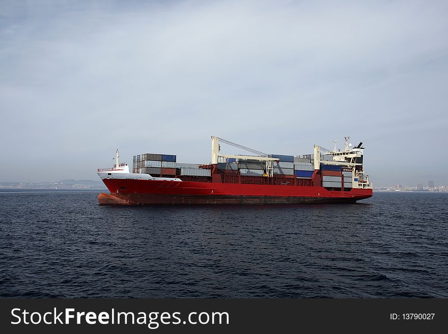 Container ship anchored in Alicante Bay