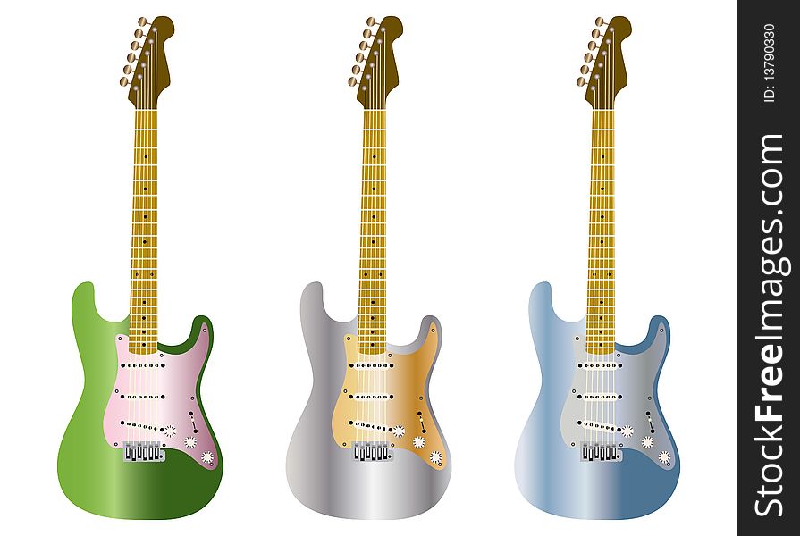 3 types of electric guitars, painted in gradients. 3 types of electric guitars, painted in gradients