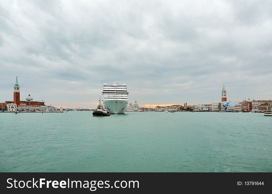 Cruise Ship in the Venitian Lagoon. Cruise Ship in the Venitian Lagoon