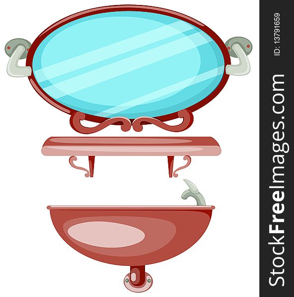 Illustration of isolated shelf in a bathroom with mirror and sink