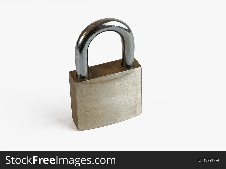 Closed stainless steel padlock isolated on white background - Clipping path included