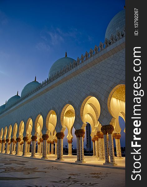 View of the rhythmic arches at a mosque