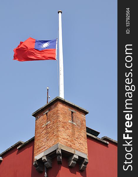 A flag hang on the tower