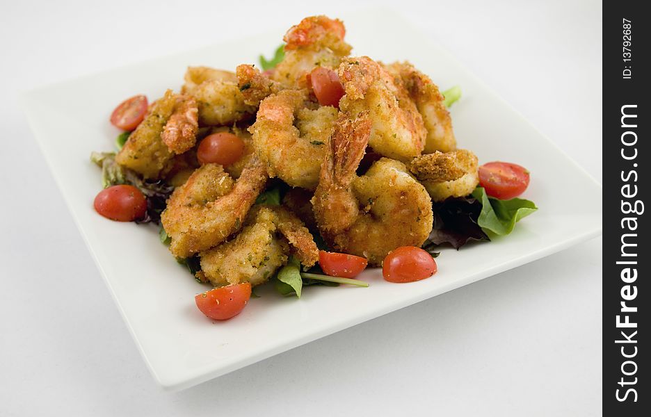 Fried Shrimp platter on a white plate