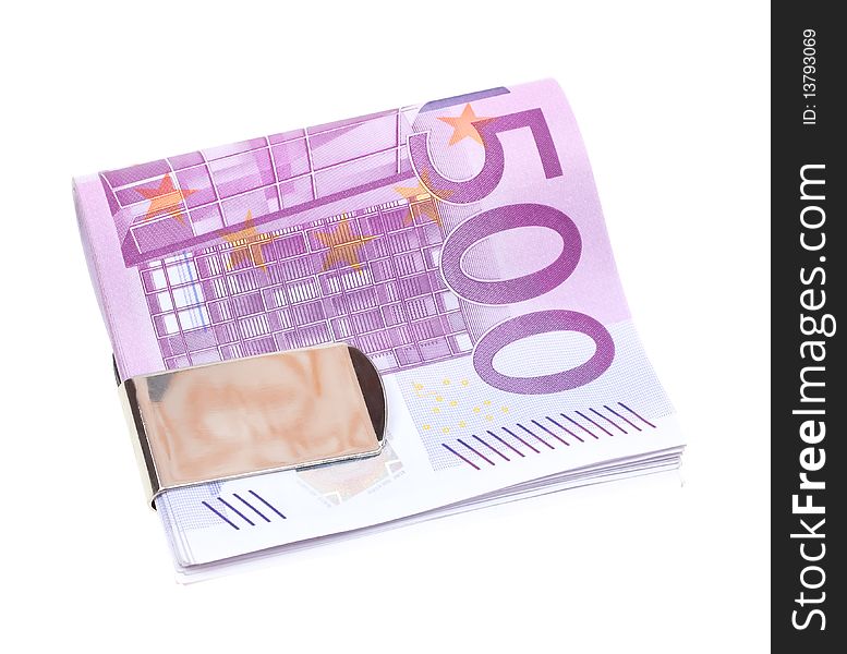 Five hundred euro banknotes isolated on white