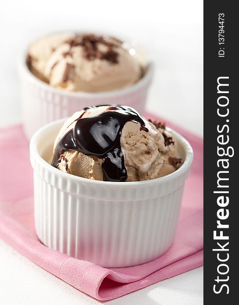 Closeup of ice cream with chocolate
