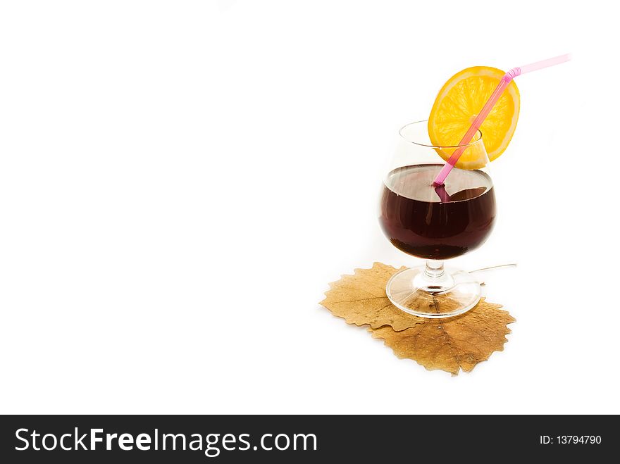 Glass with wine on a white background