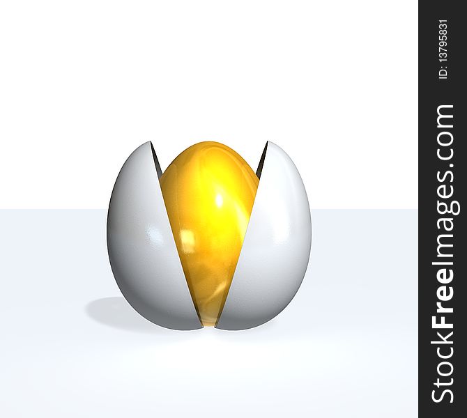 A golden egg on white background.