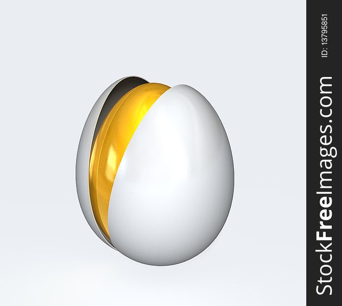 A golden egg on white background.