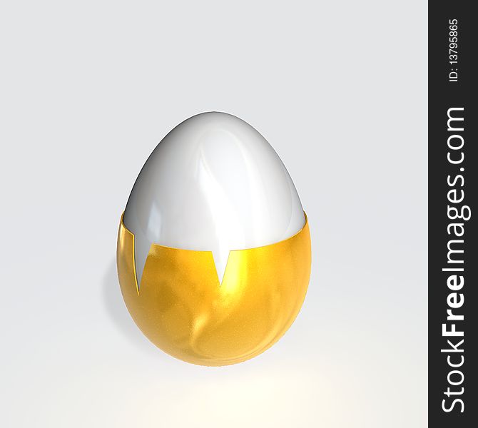 A golden egg on white background.