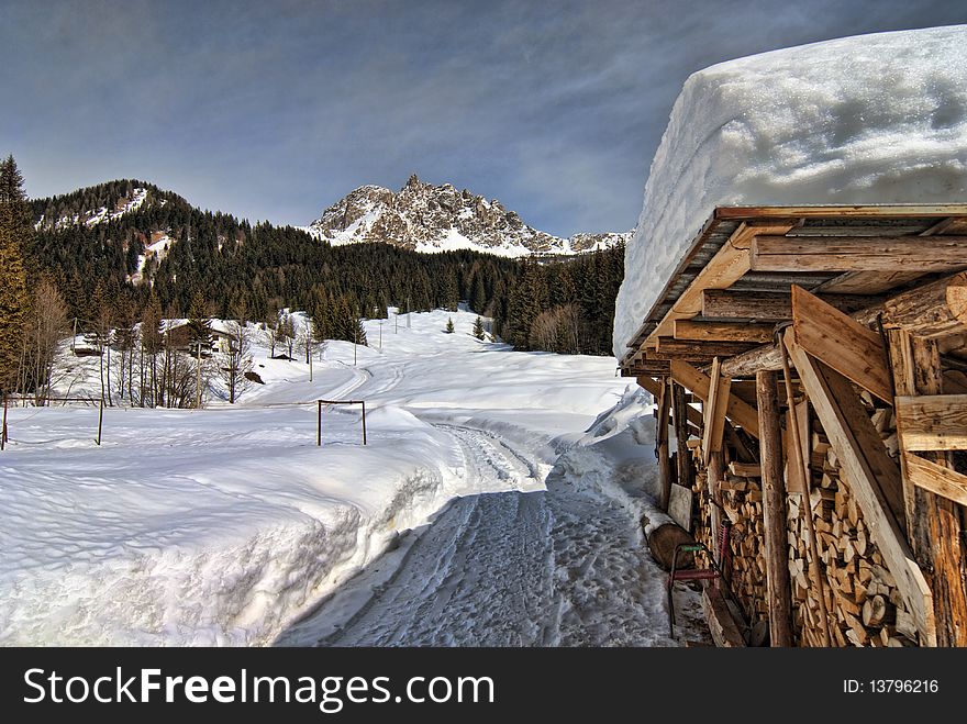 Snow on the Dolomites Mountains, Italy