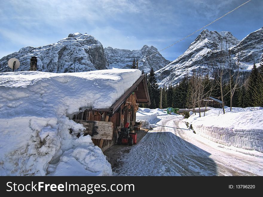 Snow On The Dolomites Mountains, Italy