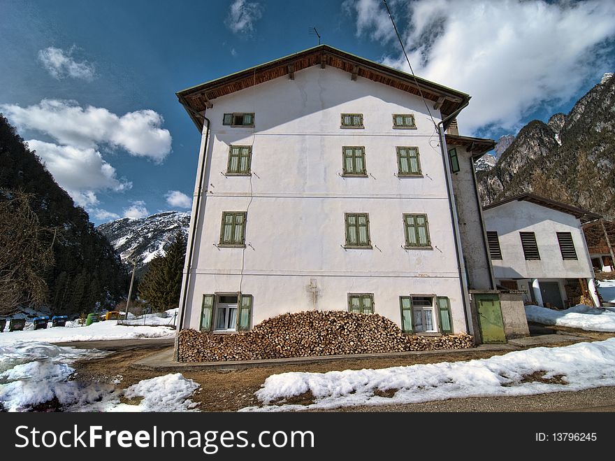 Snow on the Dolomites Mountains, Italy