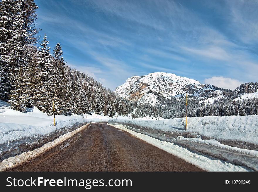 Snow on the Dolomites Mountains, Italy