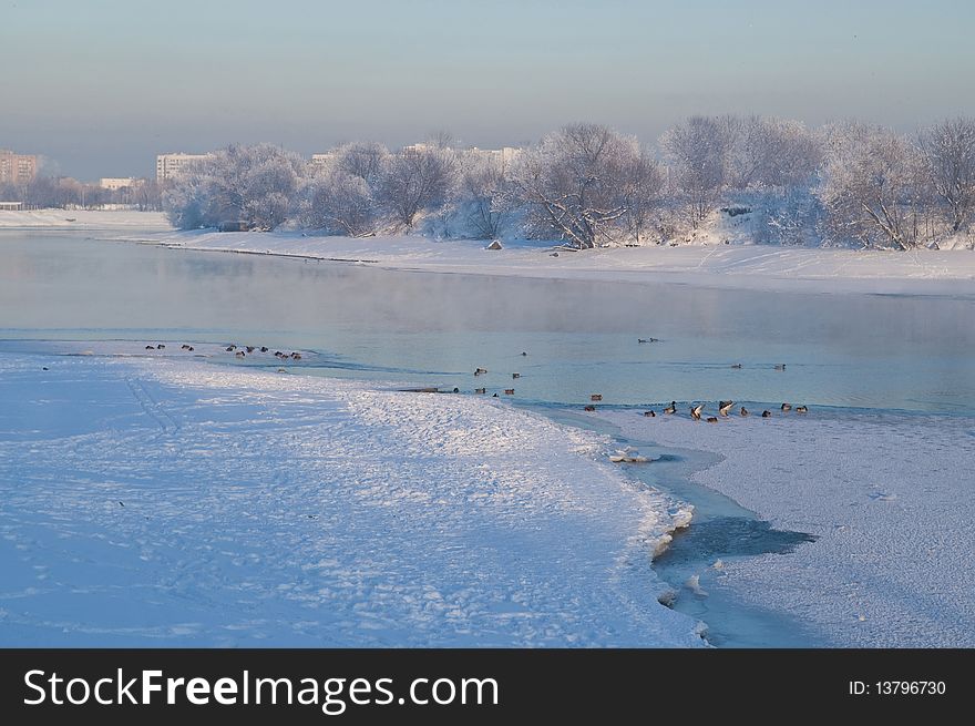Winter landscape, Moscow, Kolomenskoe, river Moskva