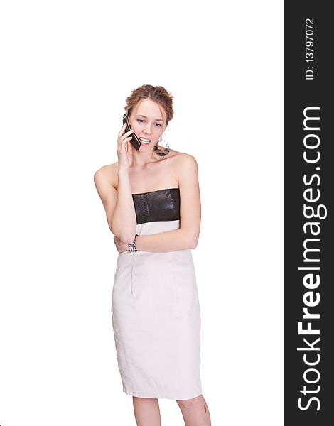 Attractive woman talking emotionably on phone. Attractive woman talking emotionably on phone