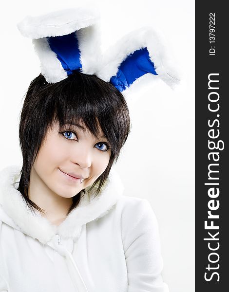 Young woman with east bunny ears. Young woman with east bunny ears
