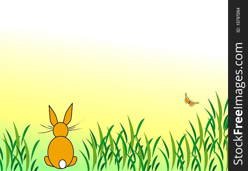 Easter background illustration, rabbit sitting in the grass. Easter background illustration, rabbit sitting in the grass.