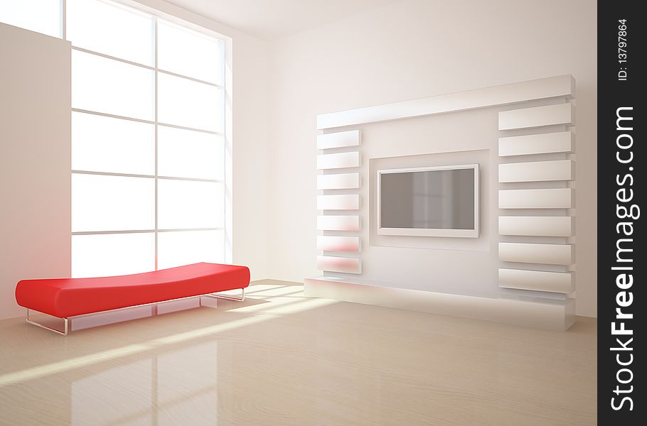 White interior concept with red furniture