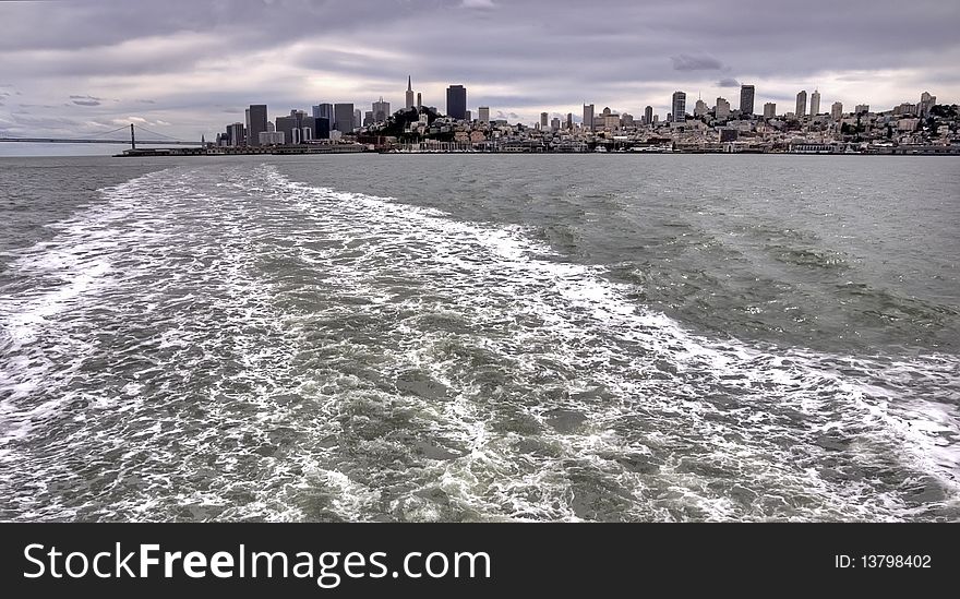 San Francisco waterfront from a ferry in the bay