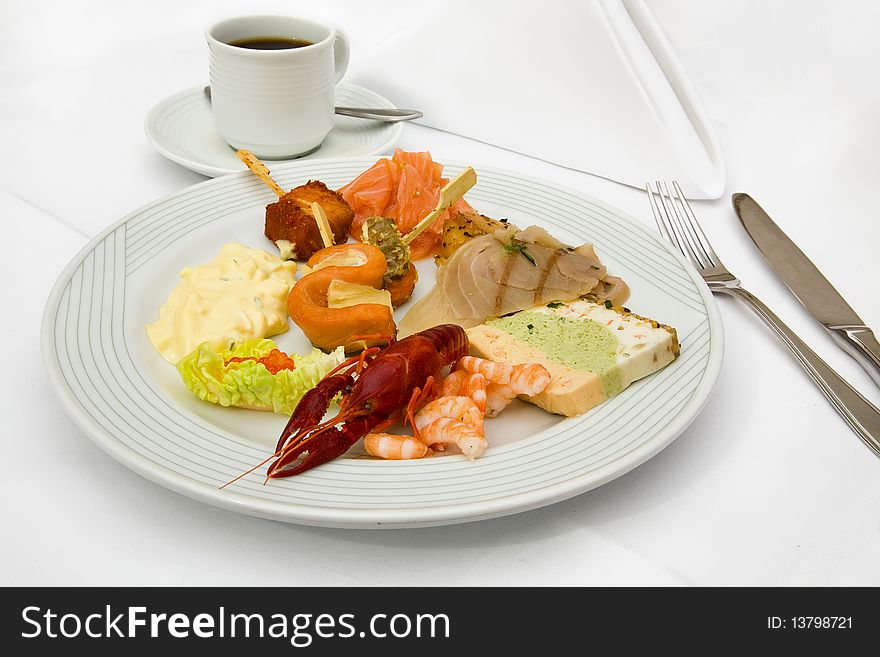 Plate with caviar and seafood. Plate with caviar and seafood