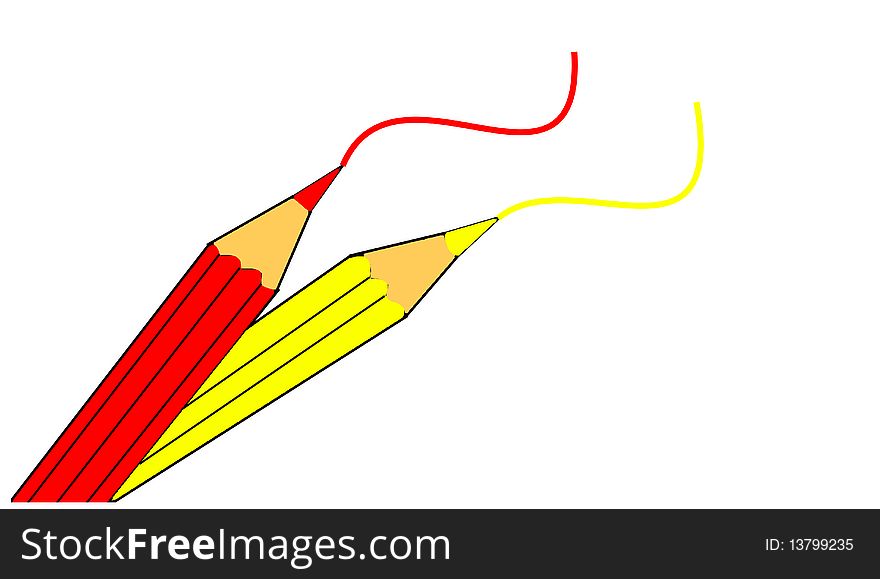 The red and yellow pencils on white background