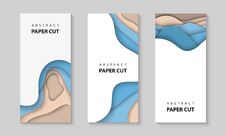 Vector Vertical Flyers With Paper Cut Waves Shapes. 3D Abstract Paper Style, Design Layout For Business Presentations, Flyers, Royalty Free Stock Images