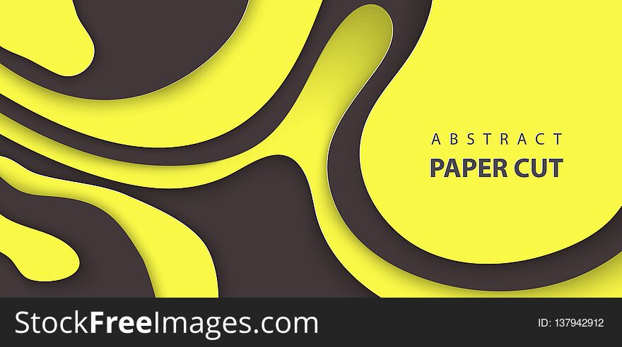 Vector background with black and yellow color paper cut shapes. 3D abstract paper art style, design layout for business presentations, flyers, posters, prints, decoration, cards, brochure cover
