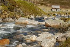 Mountain River And Cottage Royalty Free Stock Photo Mountain River And Cottage Royalty Free Stock Photo