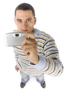 Headshot Of Young Man With Palmtop / Mobile Phone Stock Images Headshot Of Young Man With Palmtop / Mobile Phone Stock Images