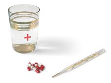 Thermometer, Glass And Pills Stock Photography Thermometer, Glass And Pills Stock Photography