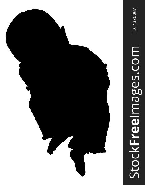 Silhouette With Clipping Path of Baby Sitting
