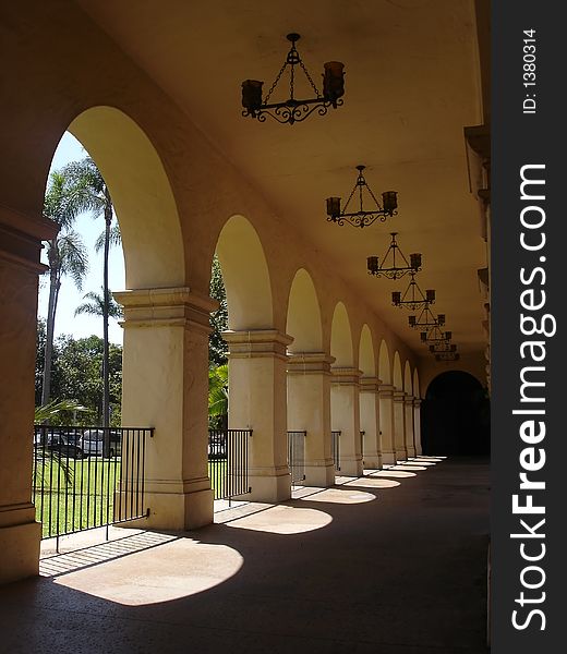 A spanish architectual breezeway in Balboa Park, southern California. A spanish architectual breezeway in Balboa Park, southern California