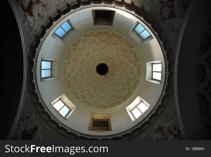 Interior of a church cupola. Church is inside a private italian villa. Como, Italy.
