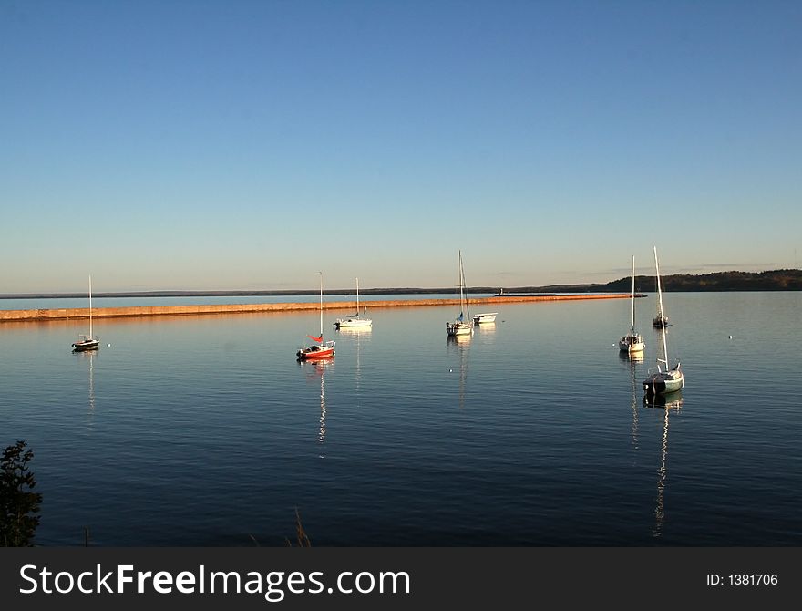 Boats in Lake superior morning time. Boats in Lake superior morning time