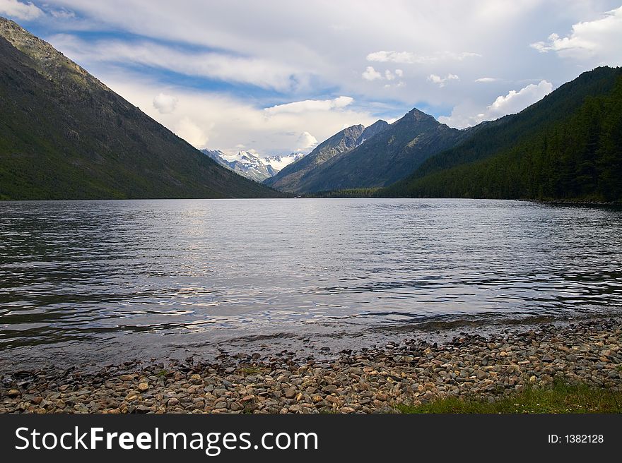 Mountains landscape and lake. Altay. Russia.