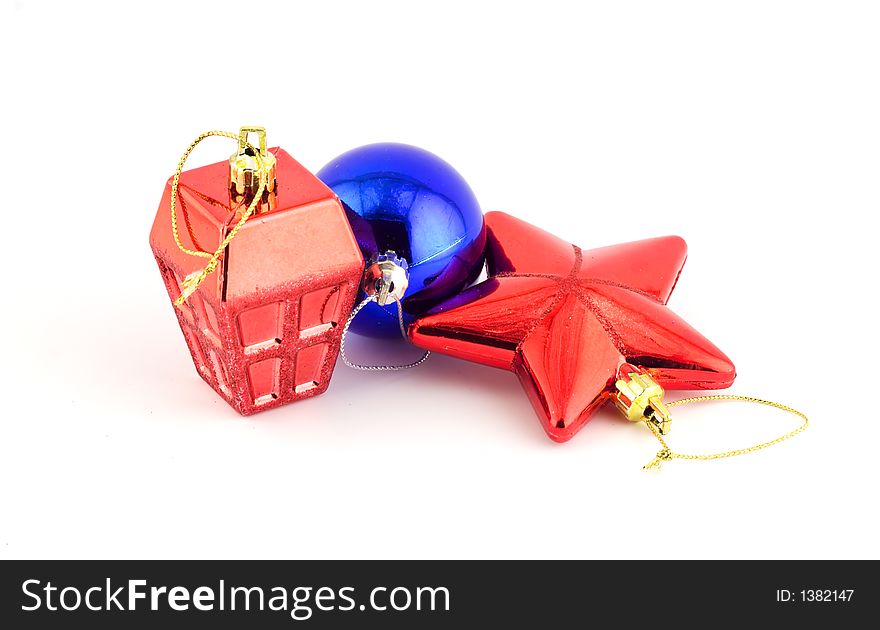 Isolated christmas decorations on white background (star, ball, burner)