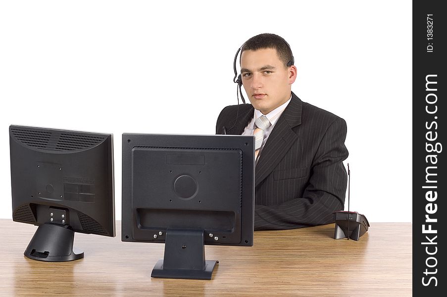 Businessman At He Computer S Screens