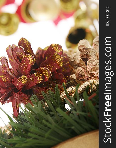 Close-up of christmas ornament with white background