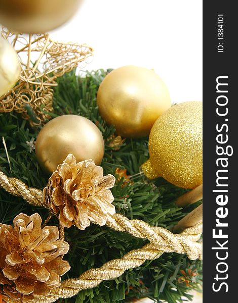 Close-up of christmas ornament with white background