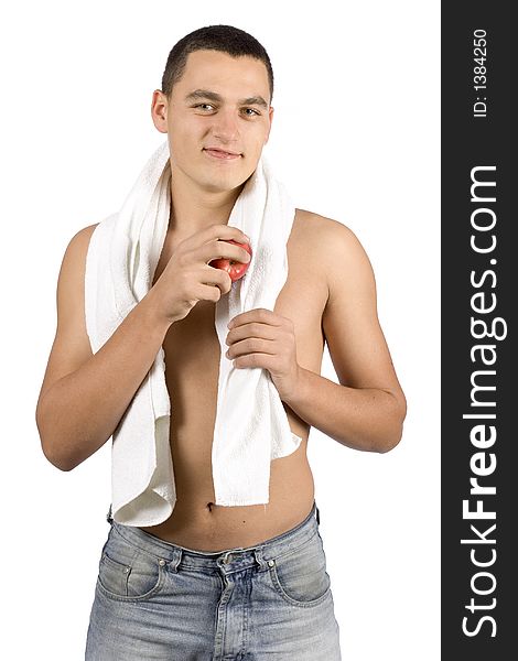 Undressed Man With Towel And Apple