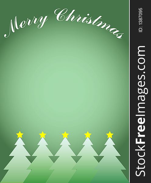 Background with green gradient and christmas trees in the bottom