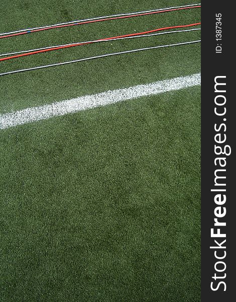 Cords on a soccer field made during the preparation to the track and field tournament Russian Challenge 2006. Moscow, sport stadium Luzhniki