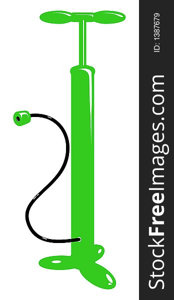 Bicycle green air pump to inflate tires. Bicycle green air pump to inflate tires