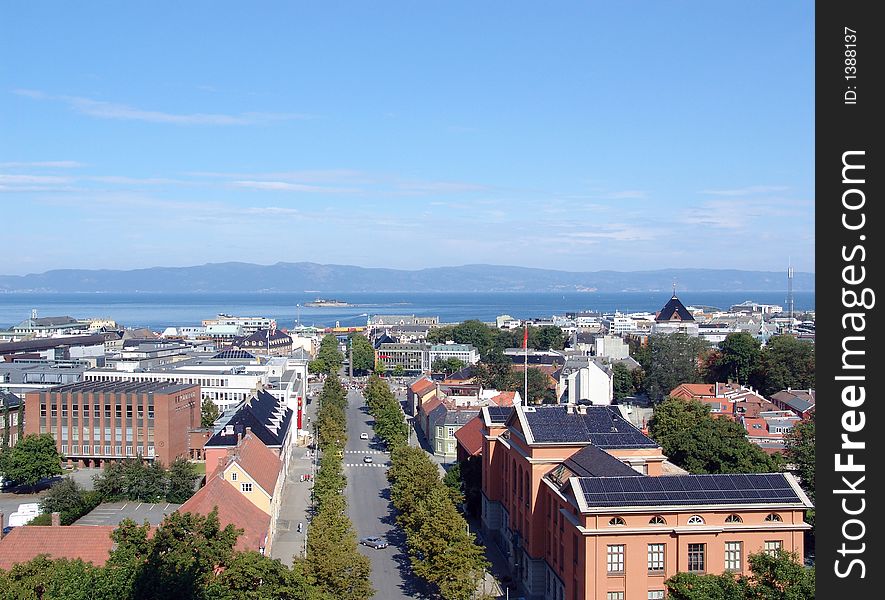 Landscape of the city located on coast of a sea gulf. Landscape of the city located on coast of a sea gulf