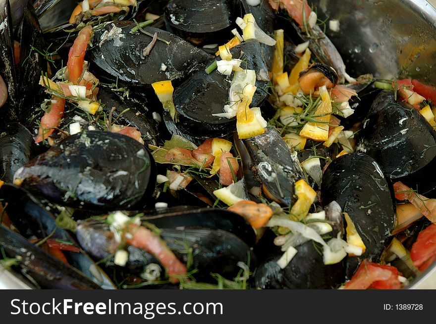 Salad with sea fruits and lemon. Salad with sea fruits and lemon