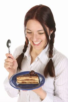 Beautiful Woman Eating Piece Of Cake Stock Photos Beautiful Woman Eating Piece Of Cake Stock Photos